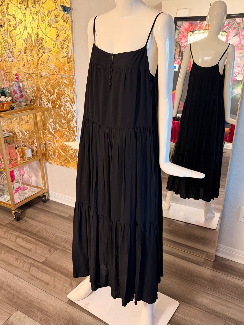 Z Supply Black Tiered Spaghetti-strap Maxi Dress